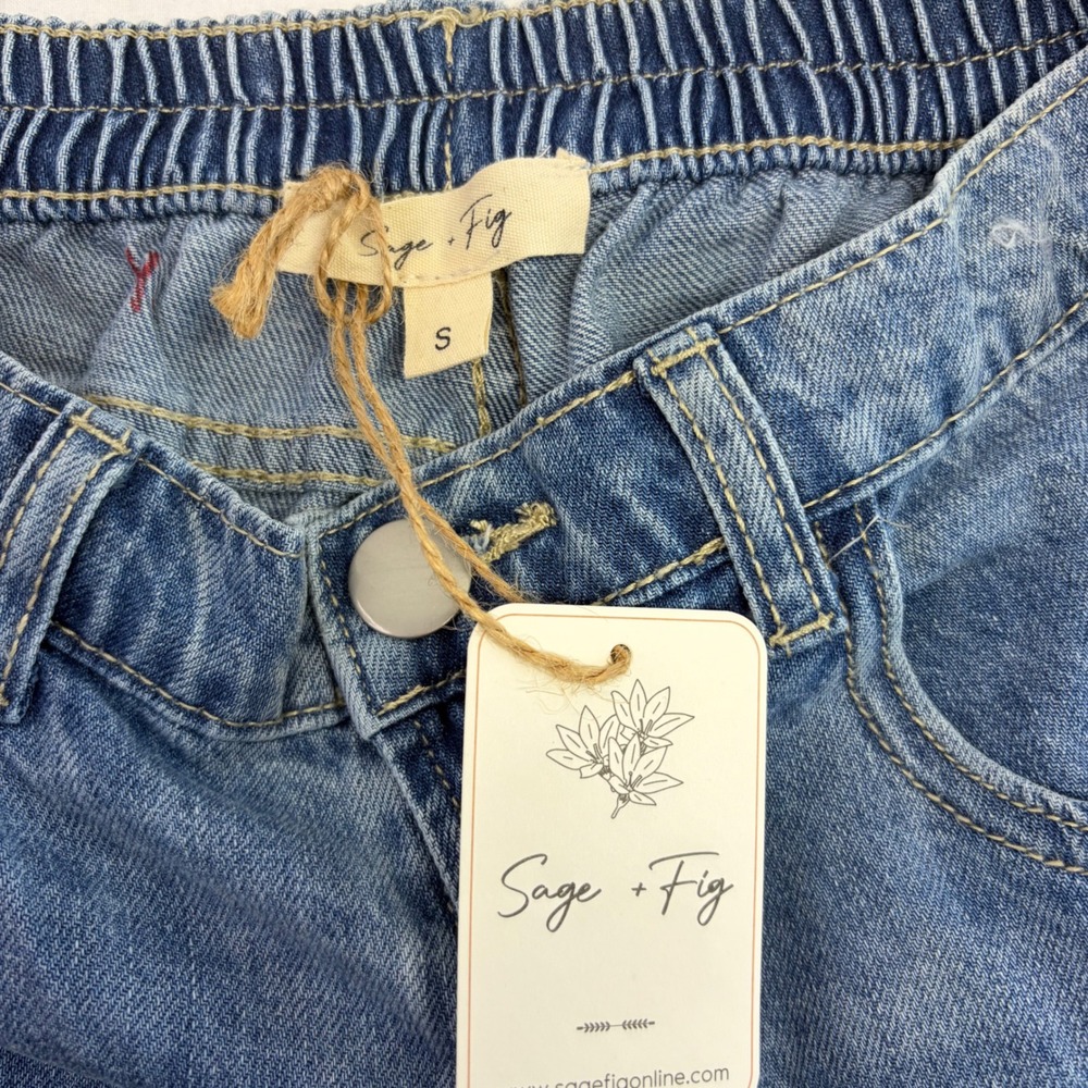 Sage Fig Wide Leg Jeans Womens Small Blue Paisley Patchwork Pleated Raw Hem Boho - Picture 4 of 12